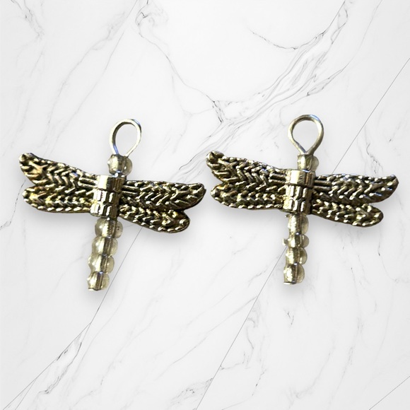 Hand Crafted Earrings Firefly Dangle Silver Pierced Long Wings - Picture 3 of 5